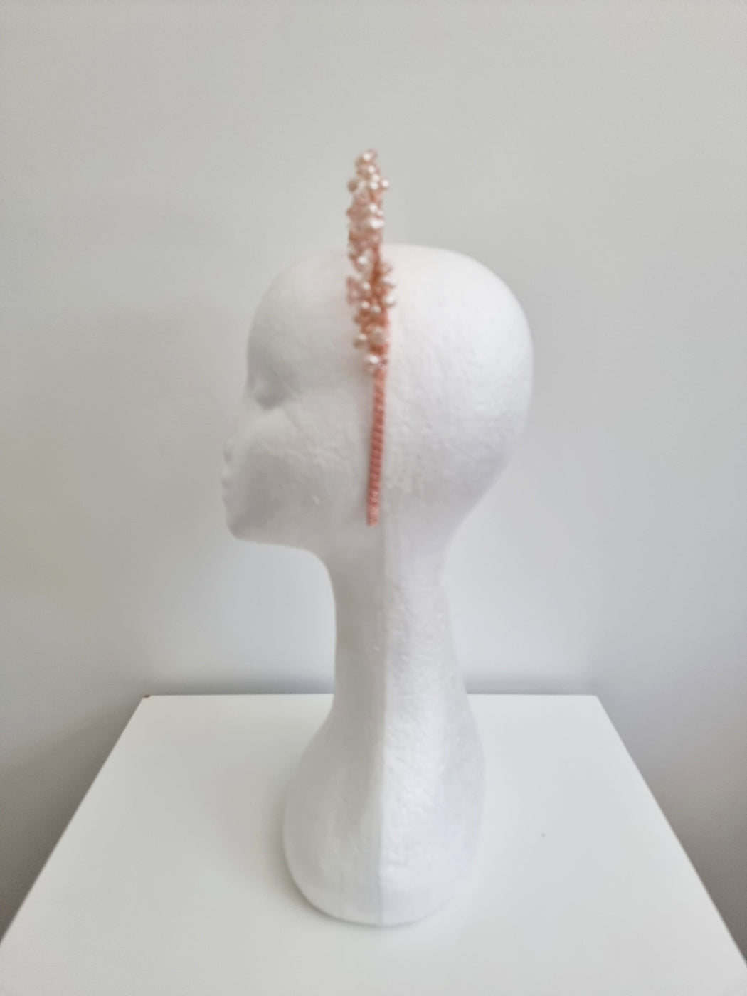 light pink pearl headpiece side view