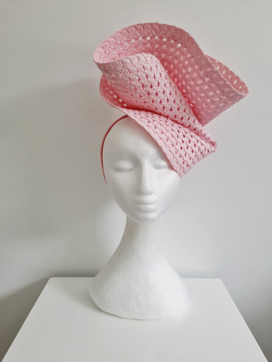 light pink straw headpiece front