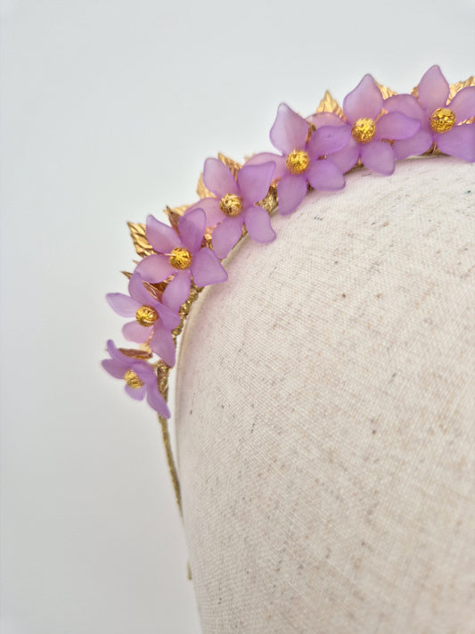 lilac floral crown close up