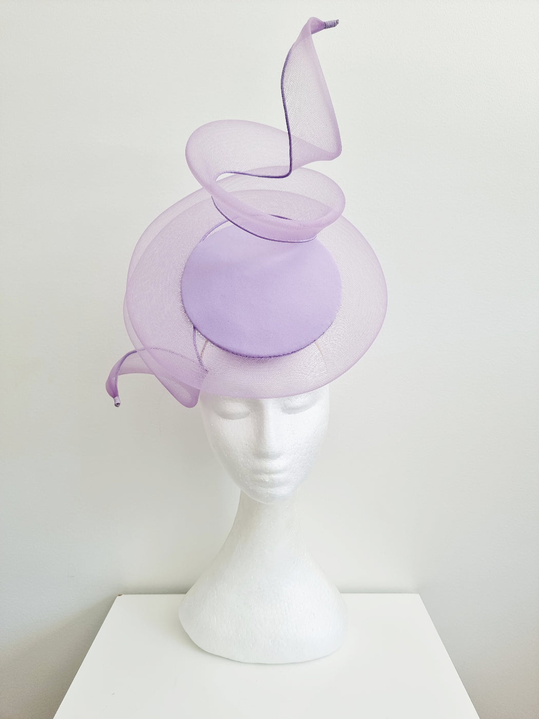 lilac percher headpiece with crinoline swirl