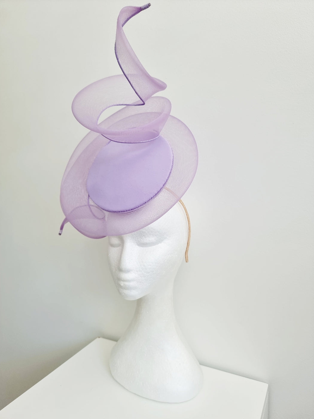 lilac percher headpiece with crinoline swirl side 2
