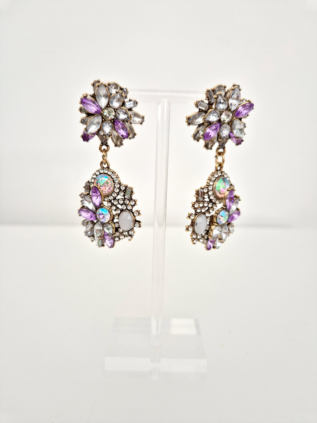 lilac rhinestone drop earings