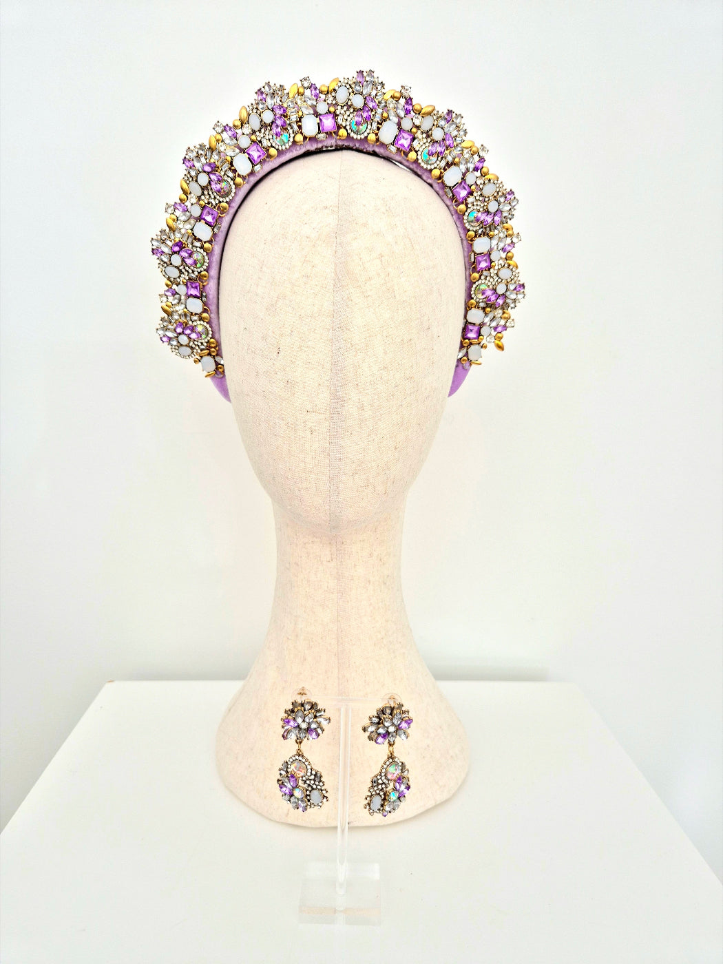 lilac rhinestone headband and earing set