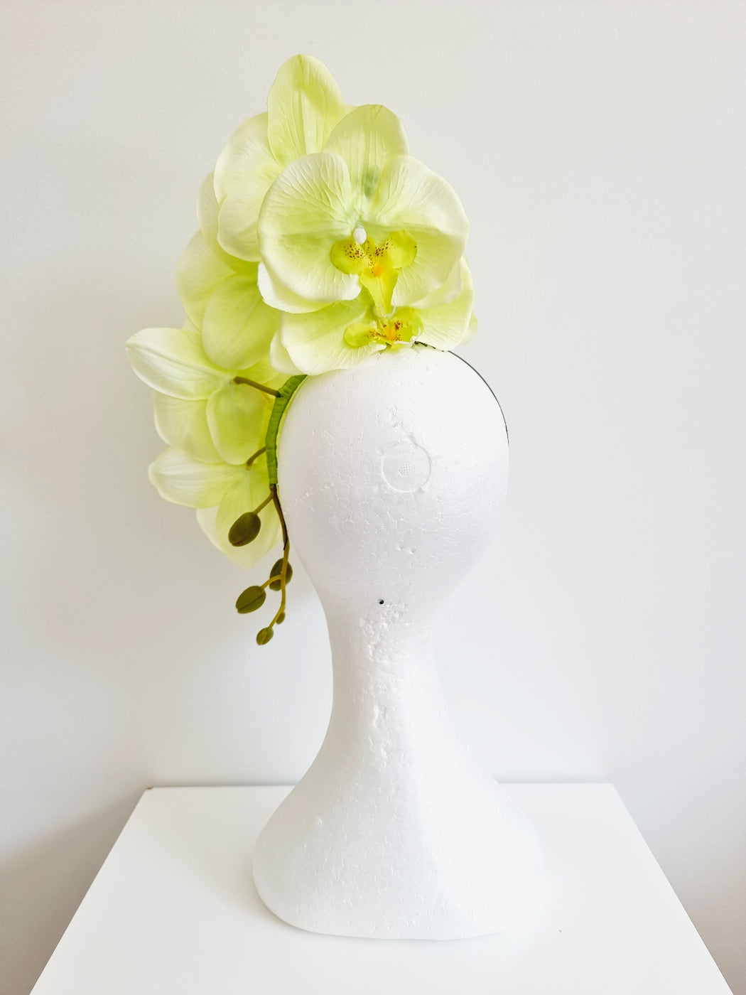 lime green orchid headpiece back view