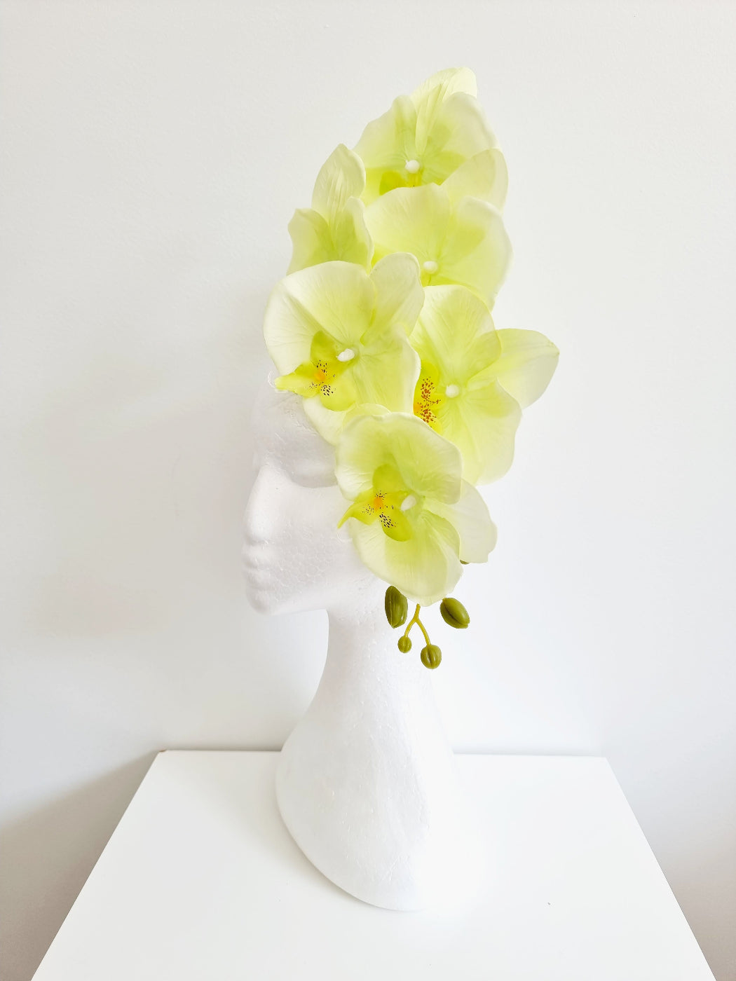 lime green orchid headpiece side view