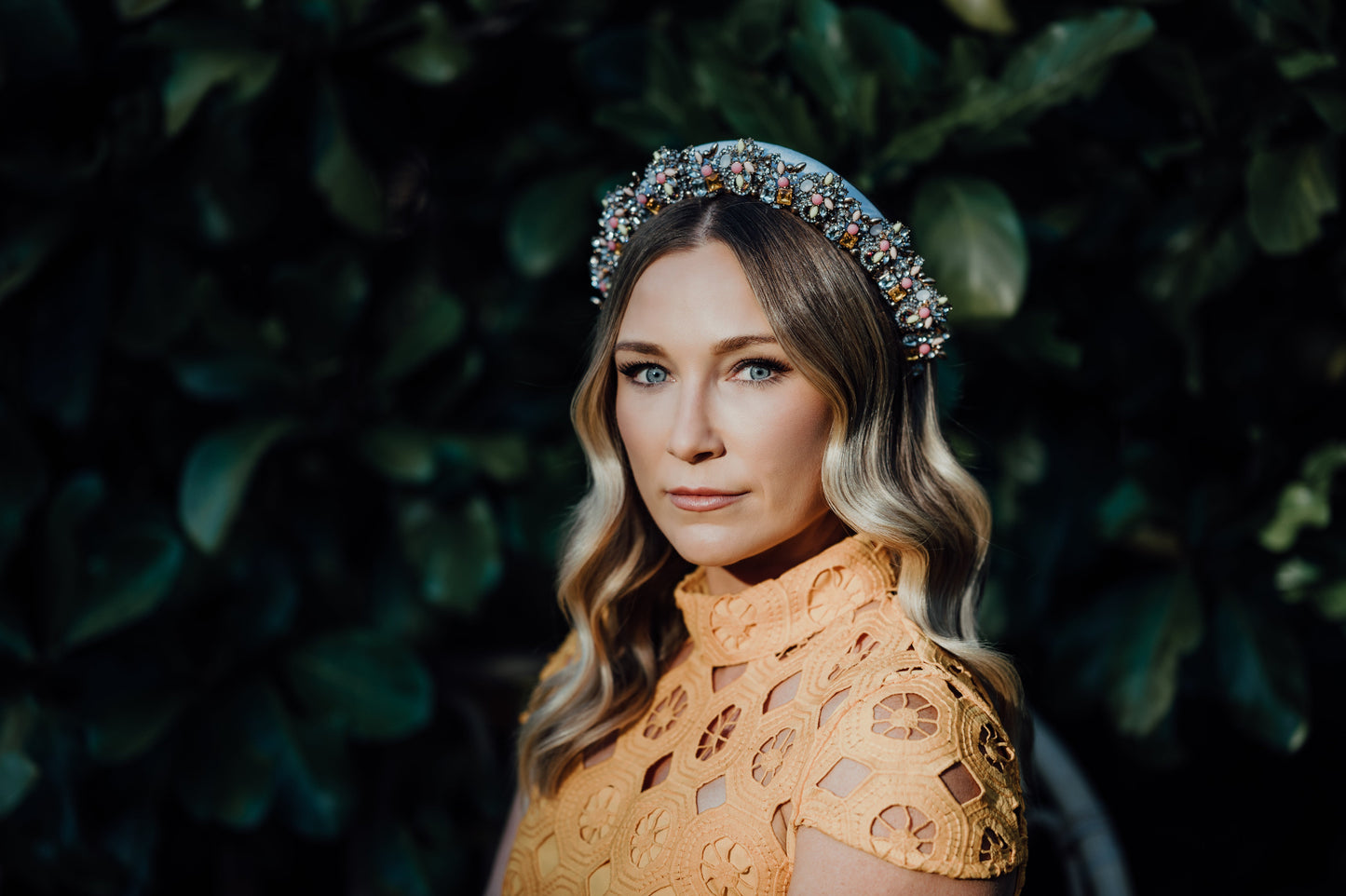 model wearing rhinestone headband