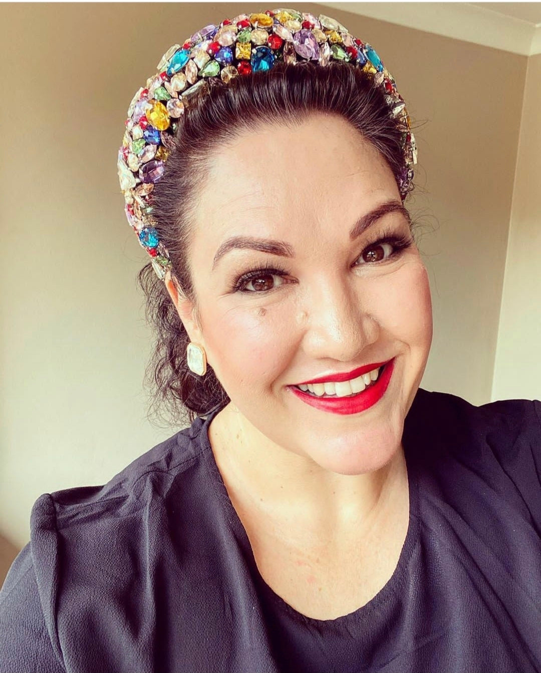 model wearing rhinestone headband