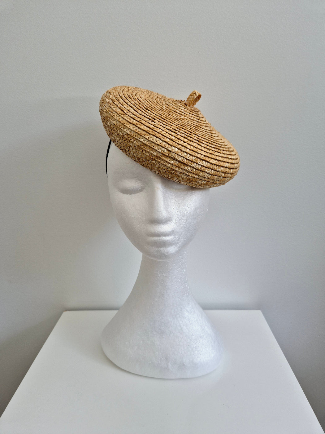 natural straw beret tilted front view