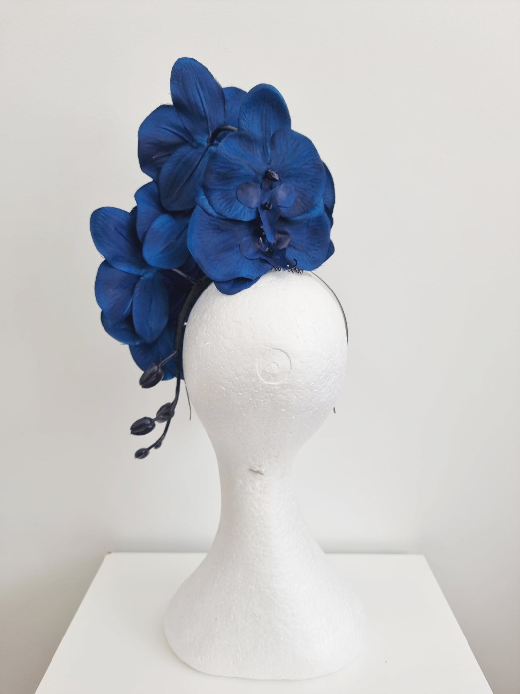 navy blue orchid headpiece back view