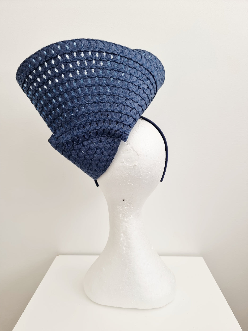 navy blue straw tara headpiece back
