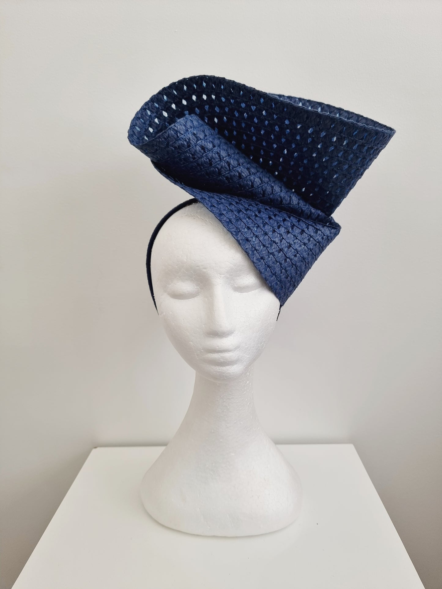 navy blue straw headpiece