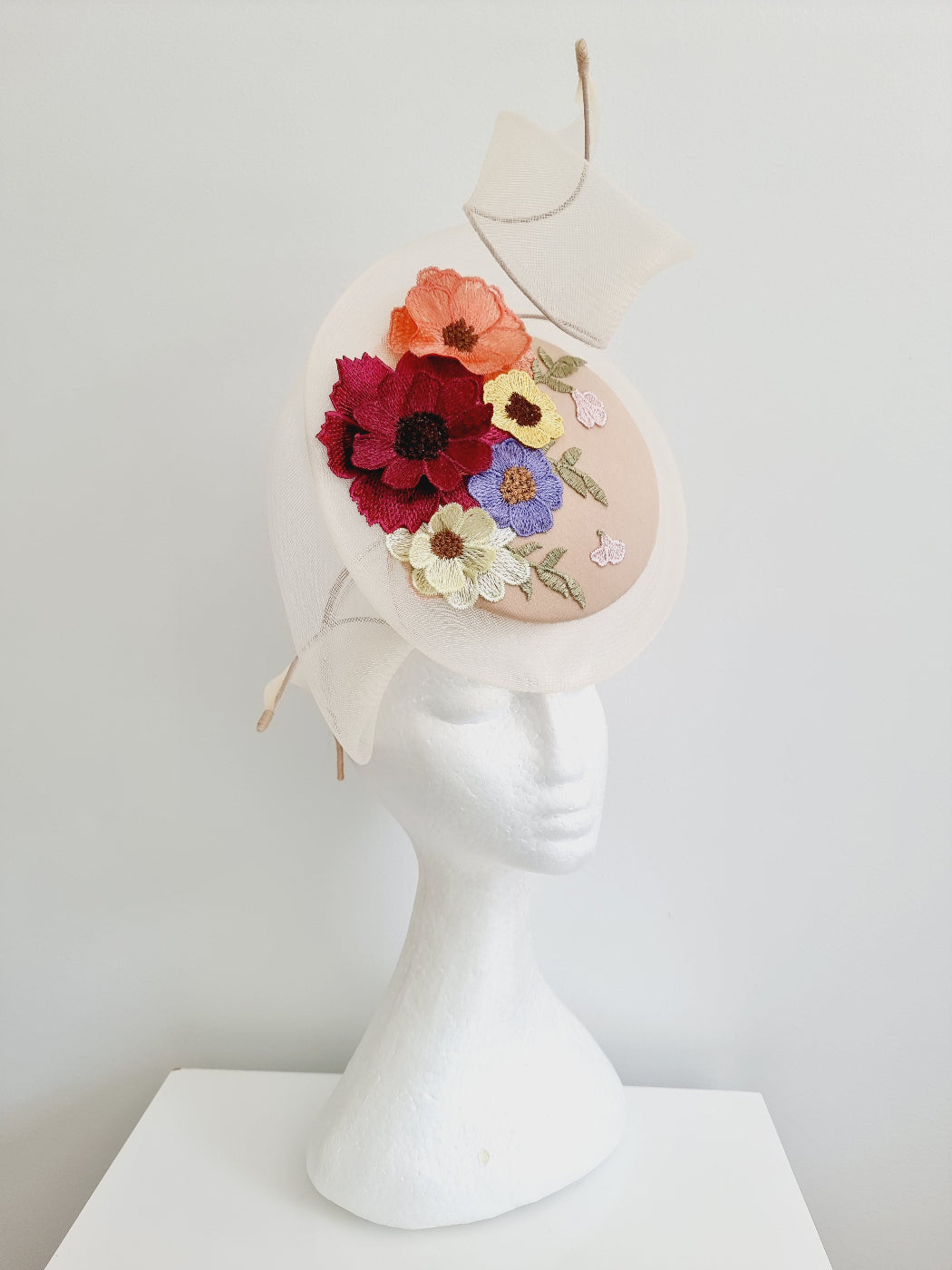 nude floral percher headpiece side front