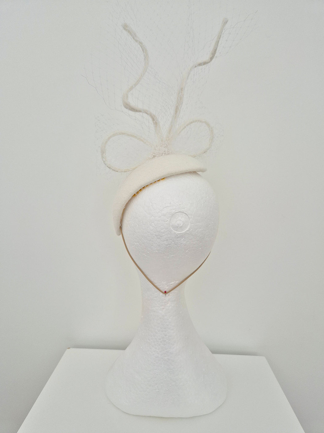off white felt headpiece fascinator millinery back view