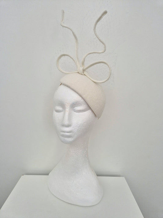 off white felt millinery headpiece fascinator side view