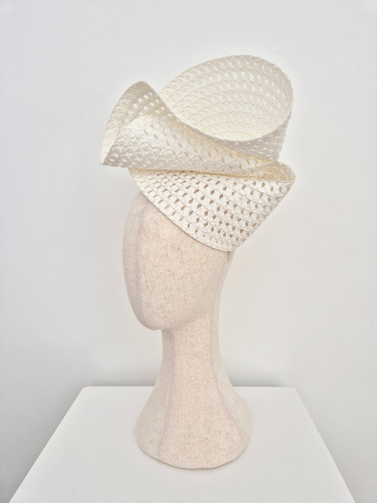 off white straw headpiece side view