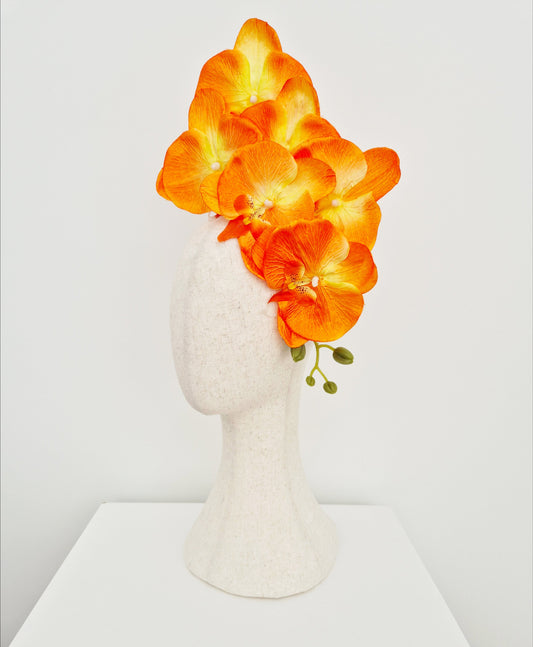 orange orchid headpiece side view