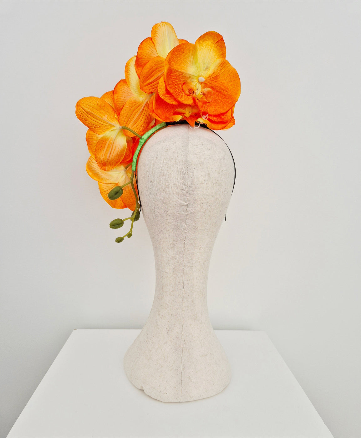 orange orchid headpiece back view