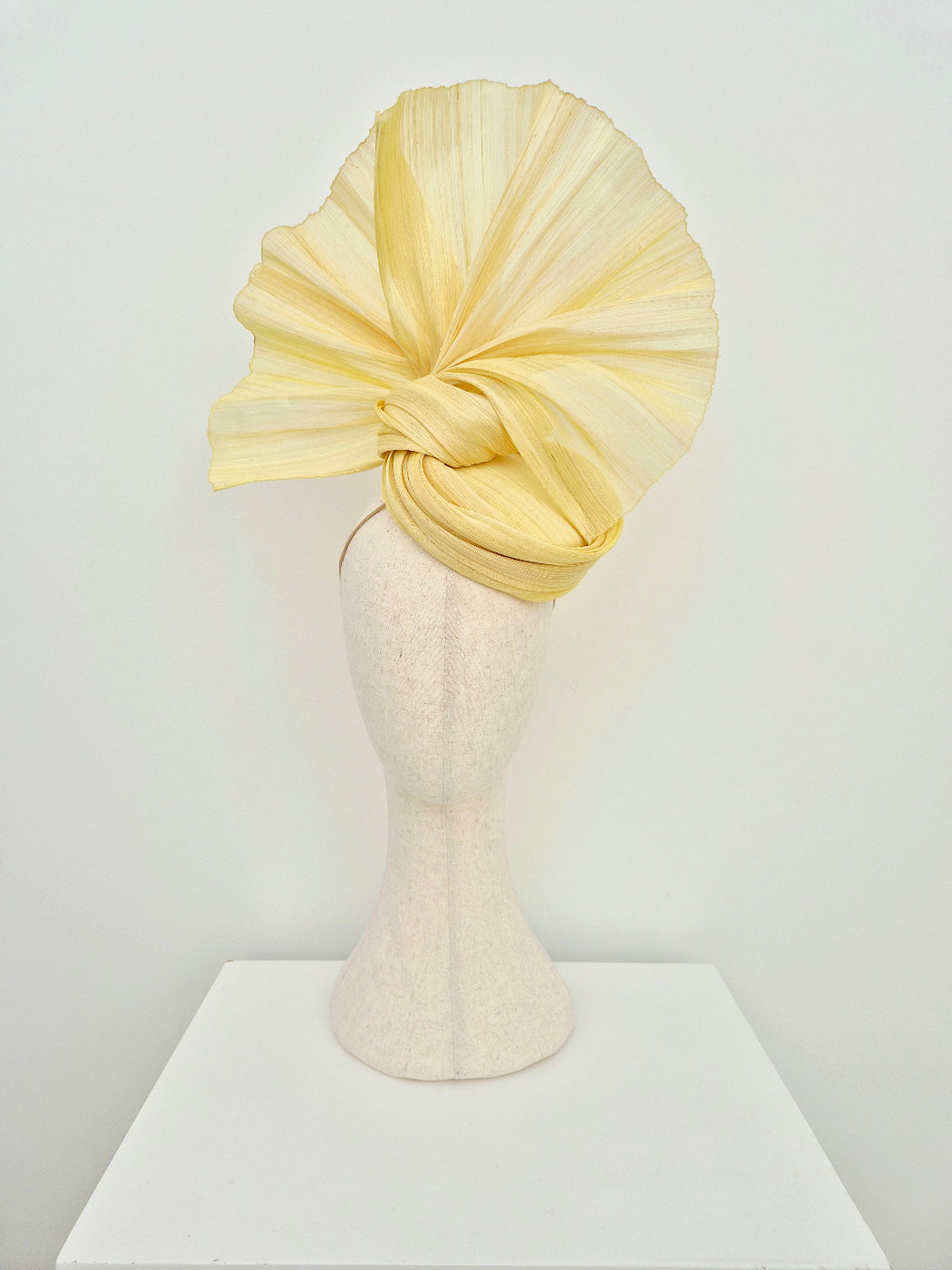 pale yellow silk abaca fan headpiece
