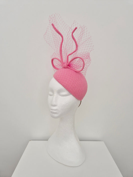 pink felt headpiece fascinator millinery side view
