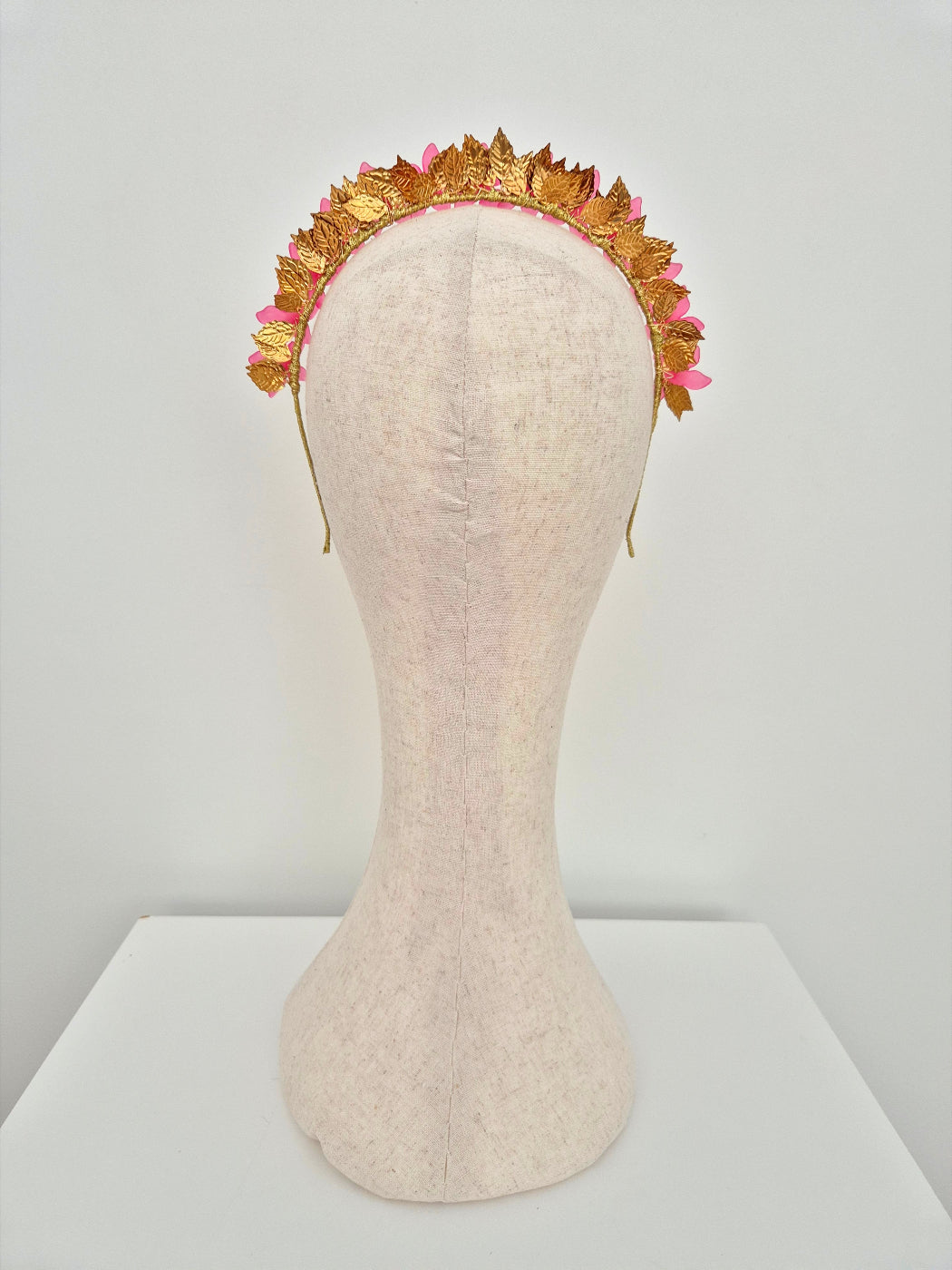 pink floral crown back view