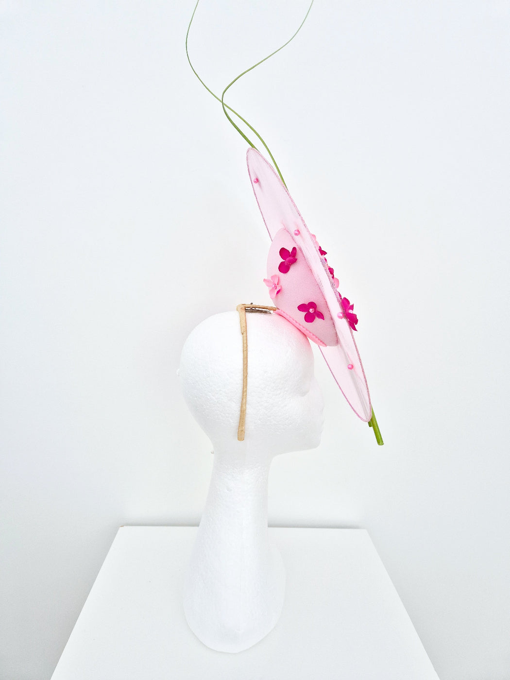 pink percher headpiece side view