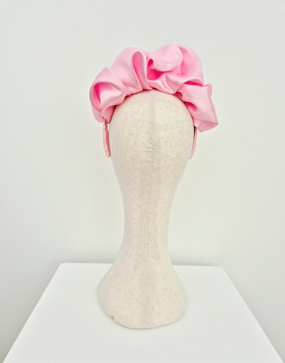 pink satin scrunch headband back view