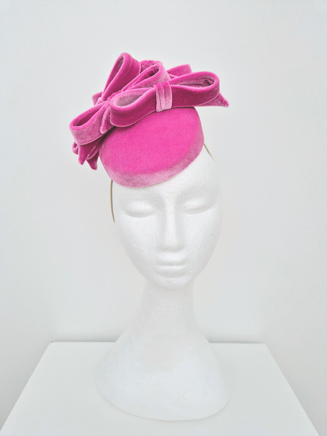 pink velvet headpiece with bows front