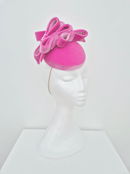 pink velvet headpiece with bows side