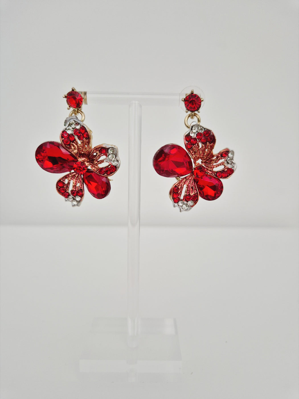 red floral rhinestone earings