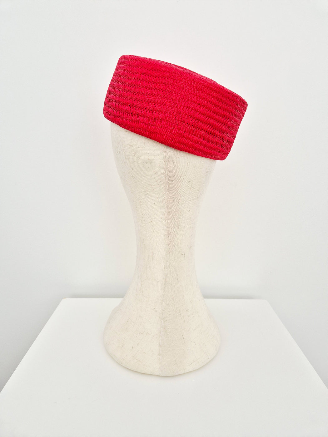 red straw pillbox headpiece back view
