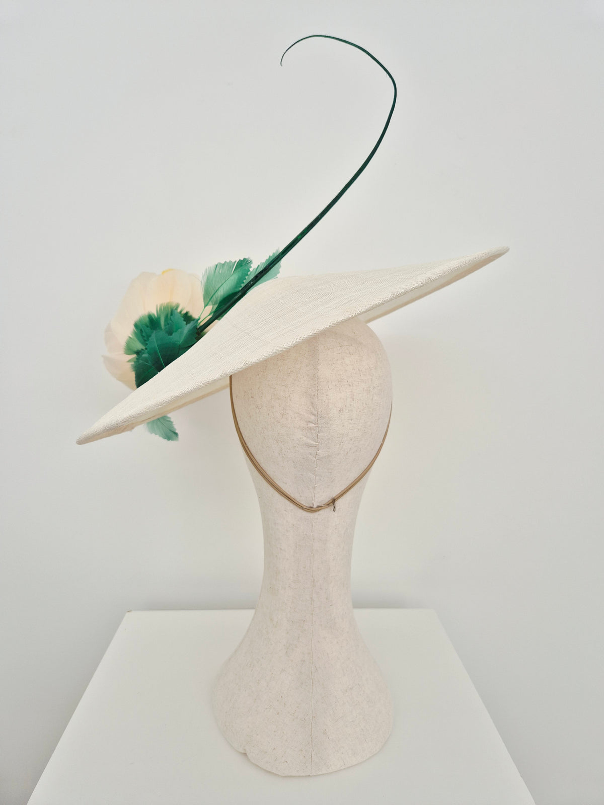 Miss Gemma . Womens Ivory straw coolie hat with yellow feather flower