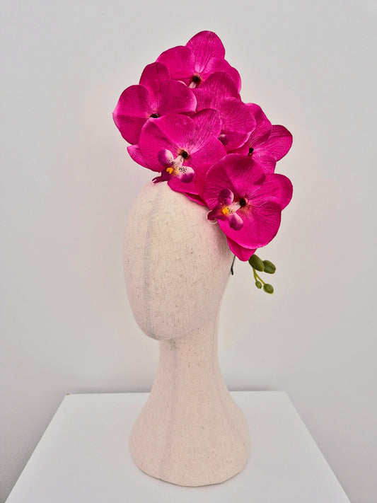 side front hot pink orchid headpiece