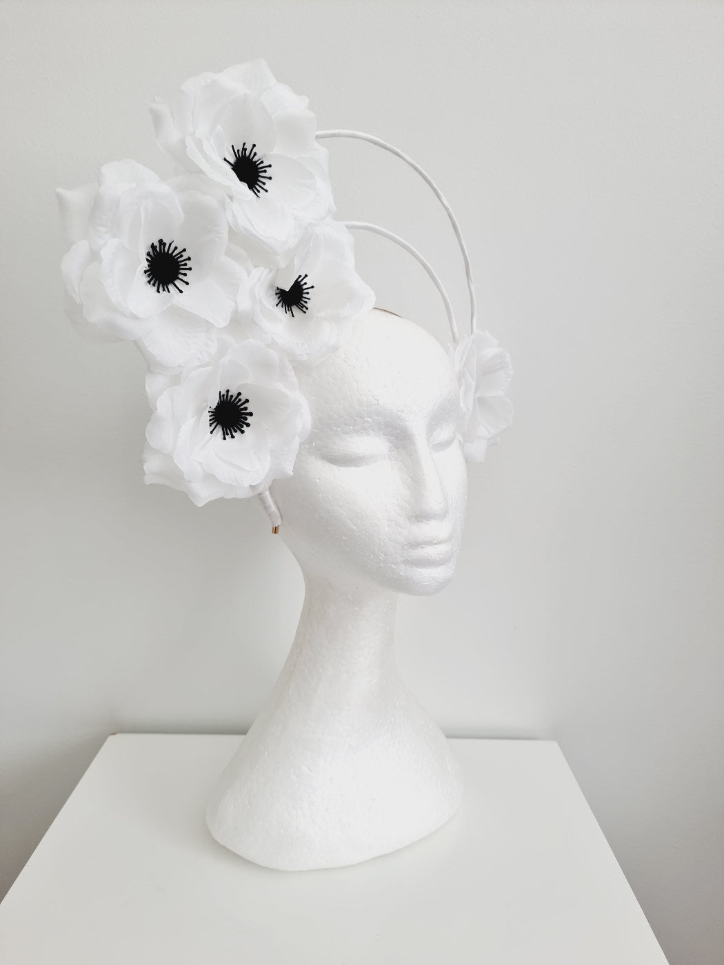 side front view white and black floral double halo