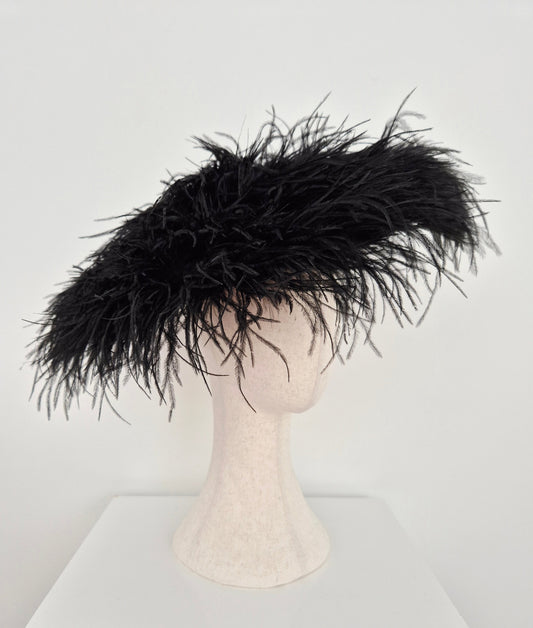 side view 2 black feather hat