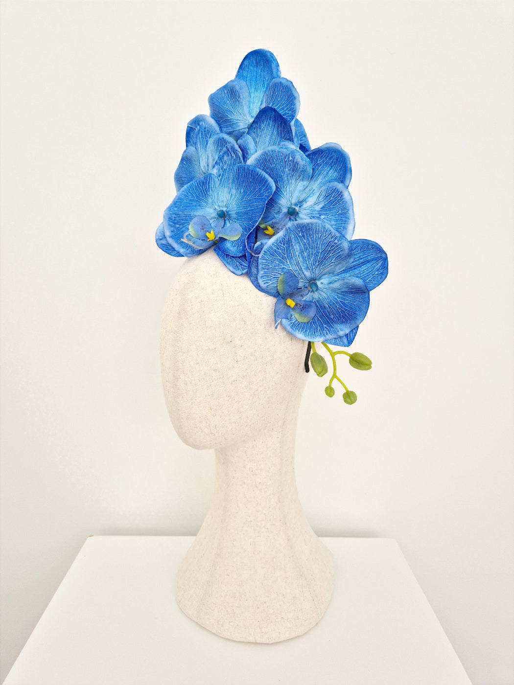 side view blue orchid headpiece