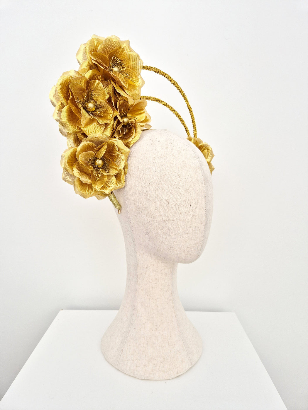side view gold double halo headpiece