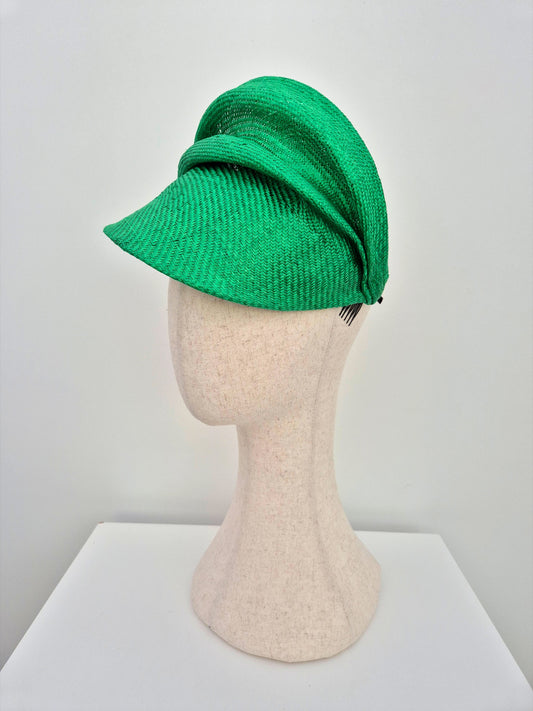 side view green straw scrunch cap visor