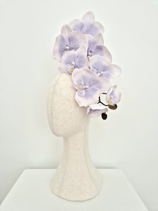 side view lavender orchid headpiece