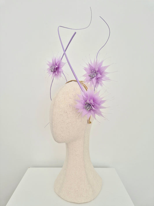 side view lilac feather flower headpiece