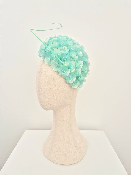 mint green 3d floral headpiece side view