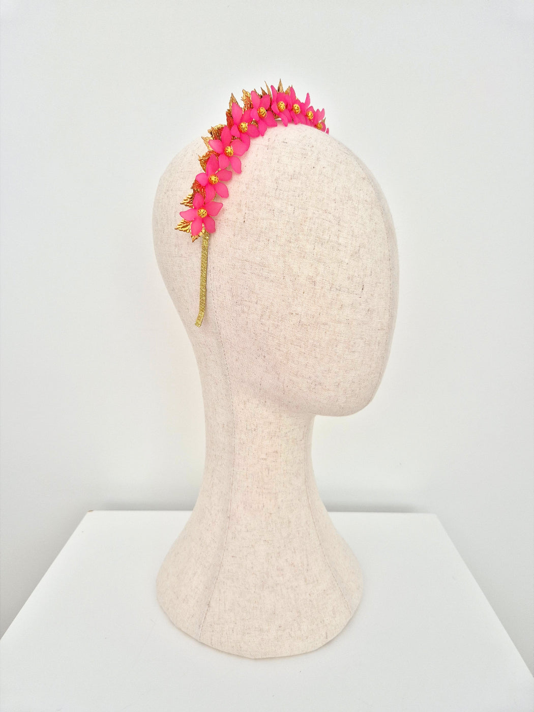 side view pink floral crown