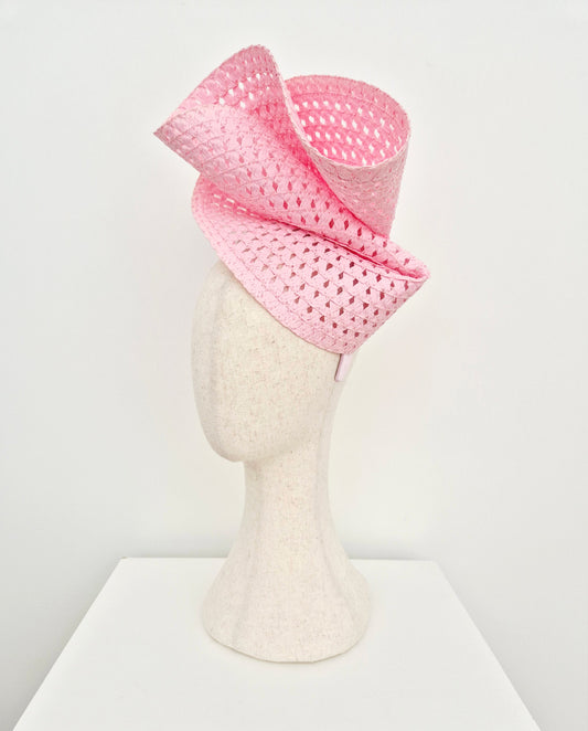 side view pink straw headpiece