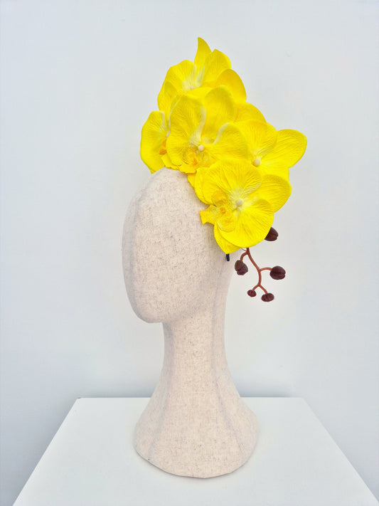 side view yellow orchid headpiece