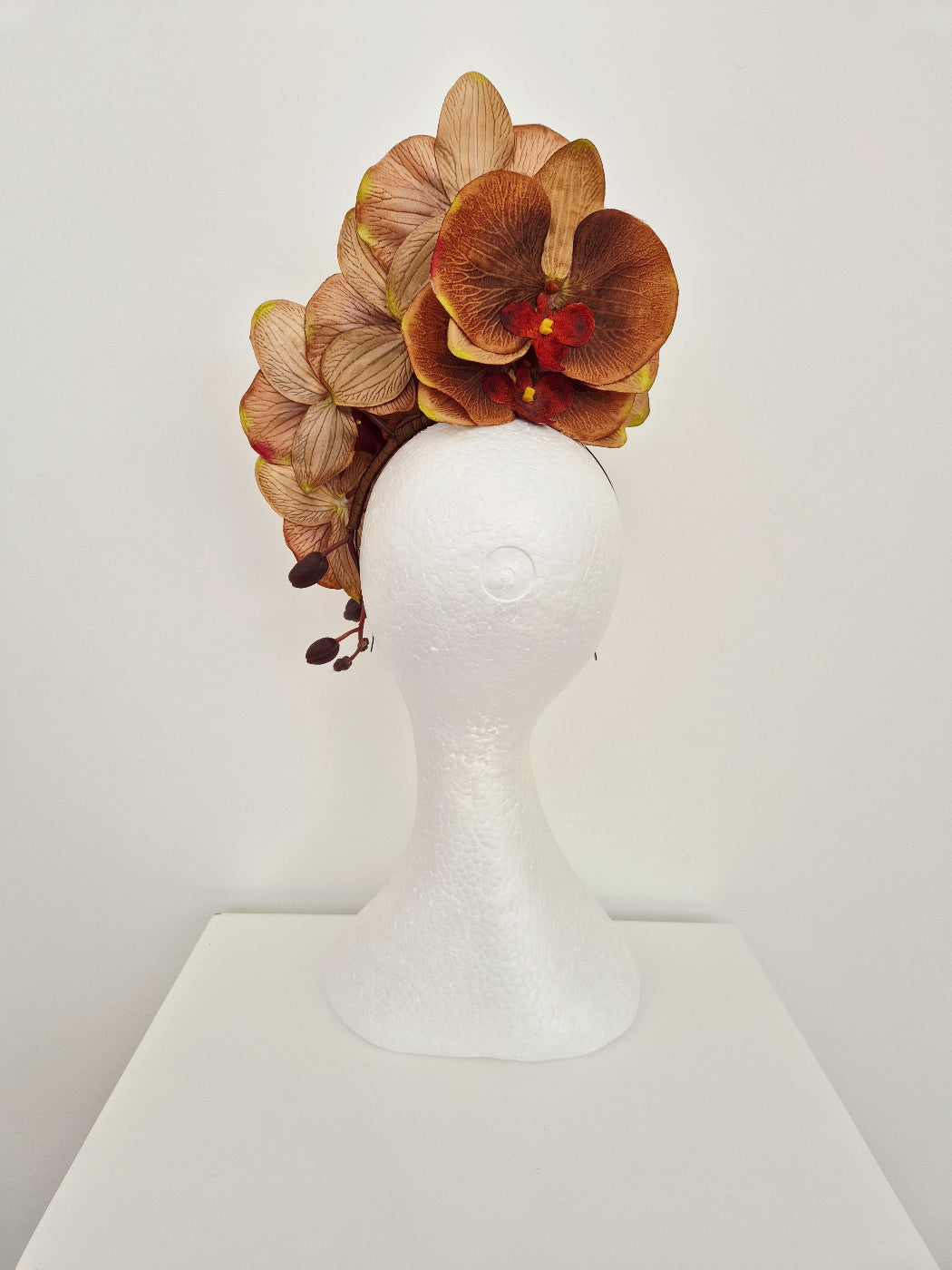 tan brown orchid headpiece back view