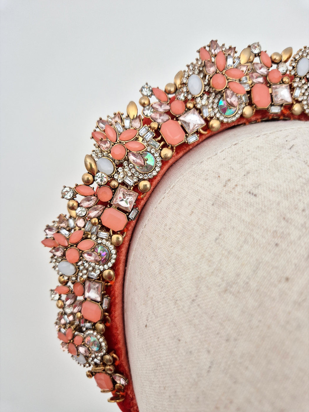 terracotta rhinestone headpiece close up