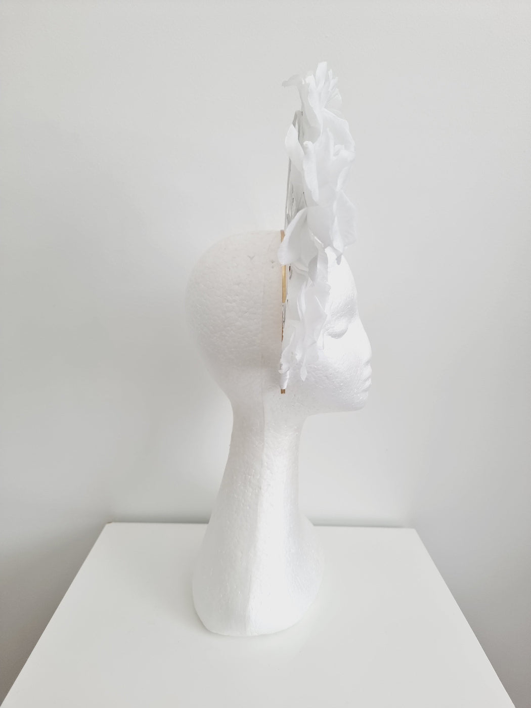 white and black floral double halo side view