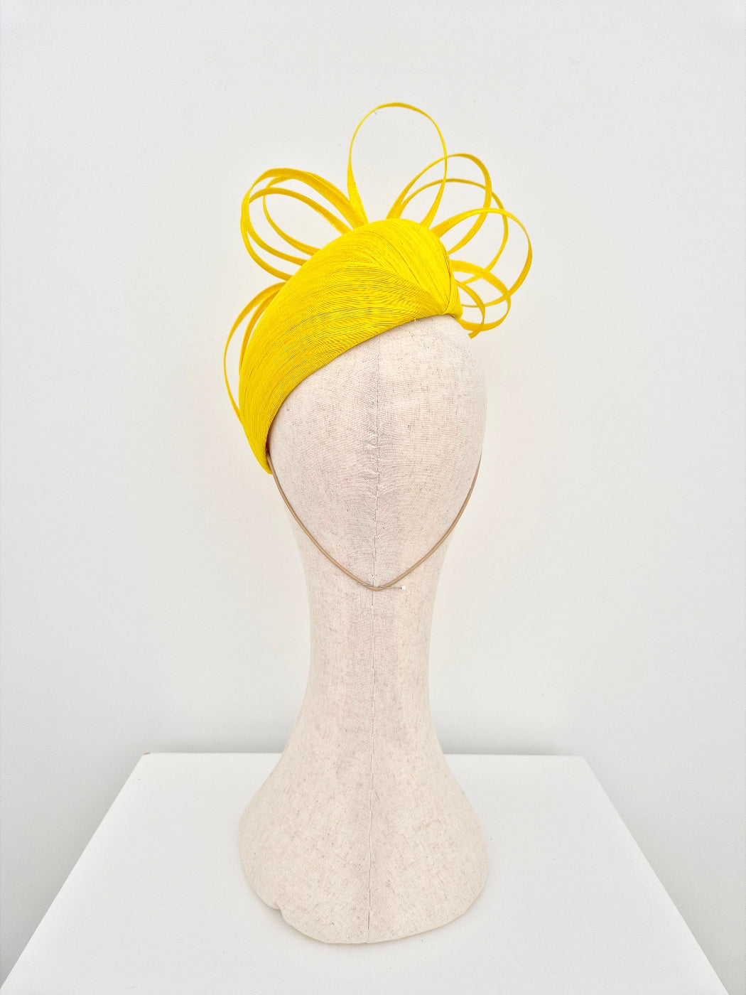 yellow silk abaca headpiece with bow back view