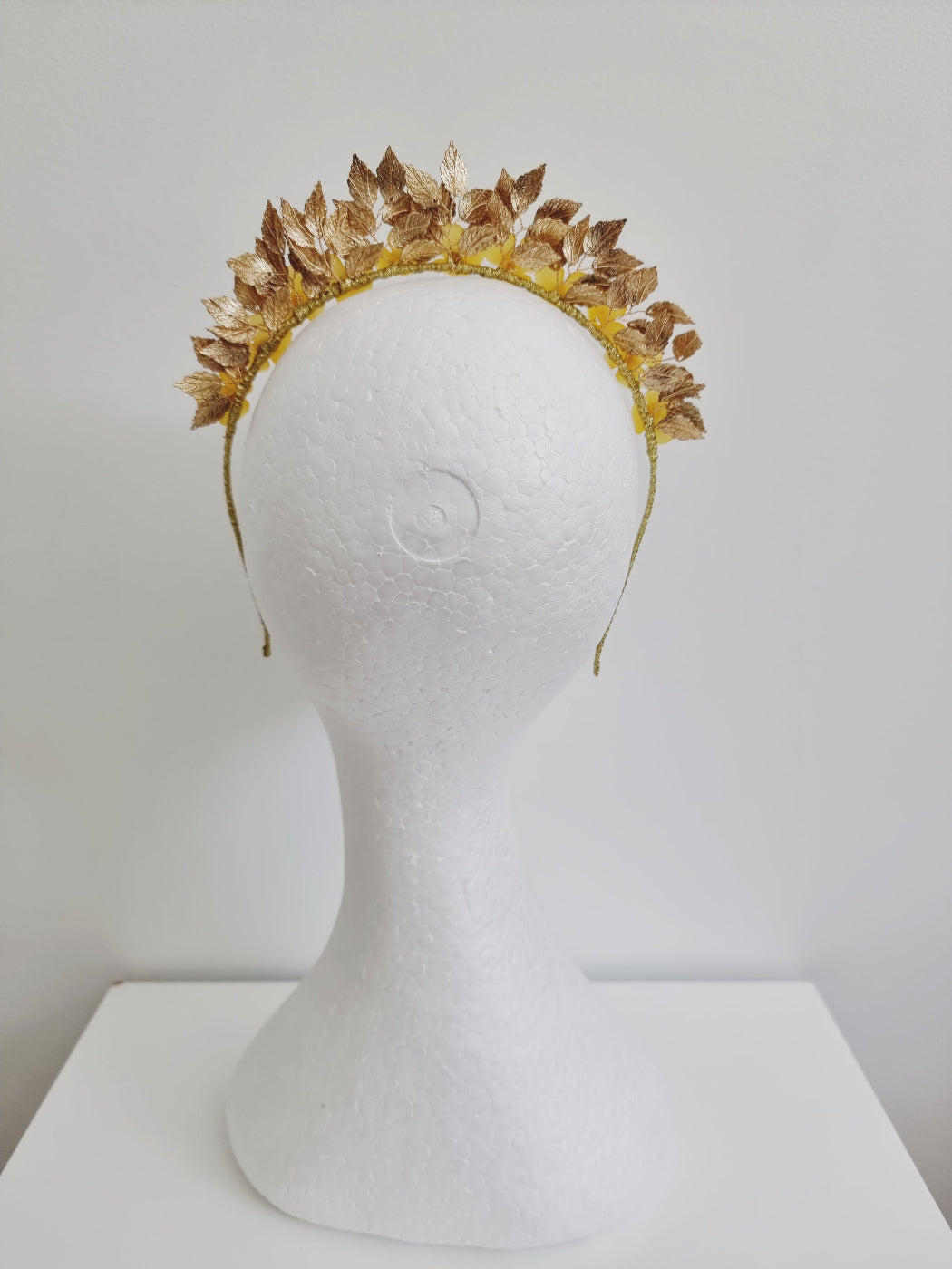 back view gold and yellow floral headband