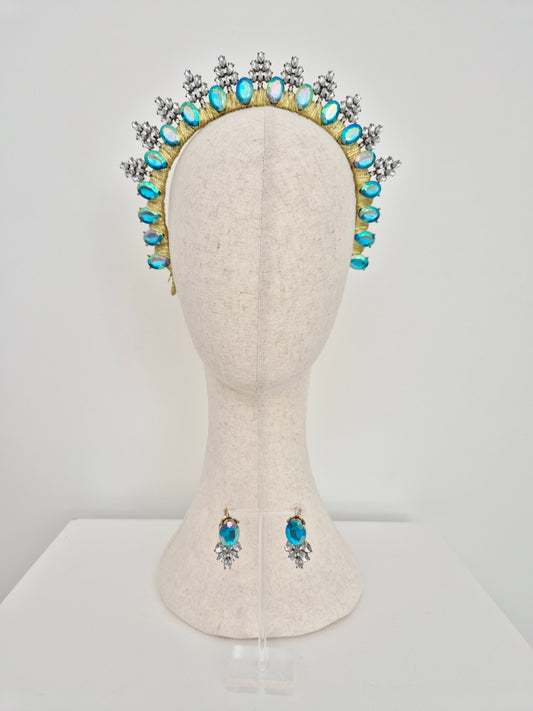 Miss Ice Maiden. Womens Turquoise Blue rhinestone crown headband