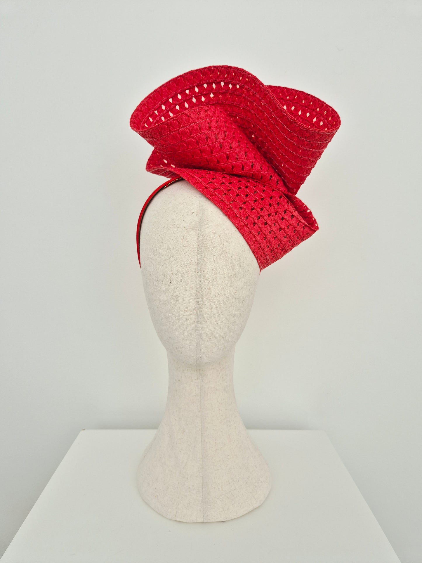 Miss Tara. Womens braided straw headpiece in Red